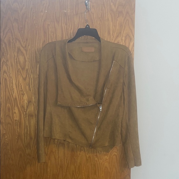 BlankNYC Womens Faux Suede Drape Front Moto Jacket Full Zip Camel Brown Size XL - Picture 3 of 9